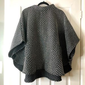 Herringbone Hooded Poncho Cape Jacket